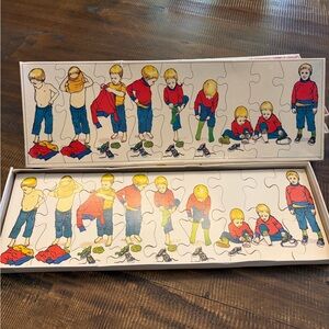 RARE Wood Puzzle 1983 Toddler Boy Dressing Himself - from France HTF